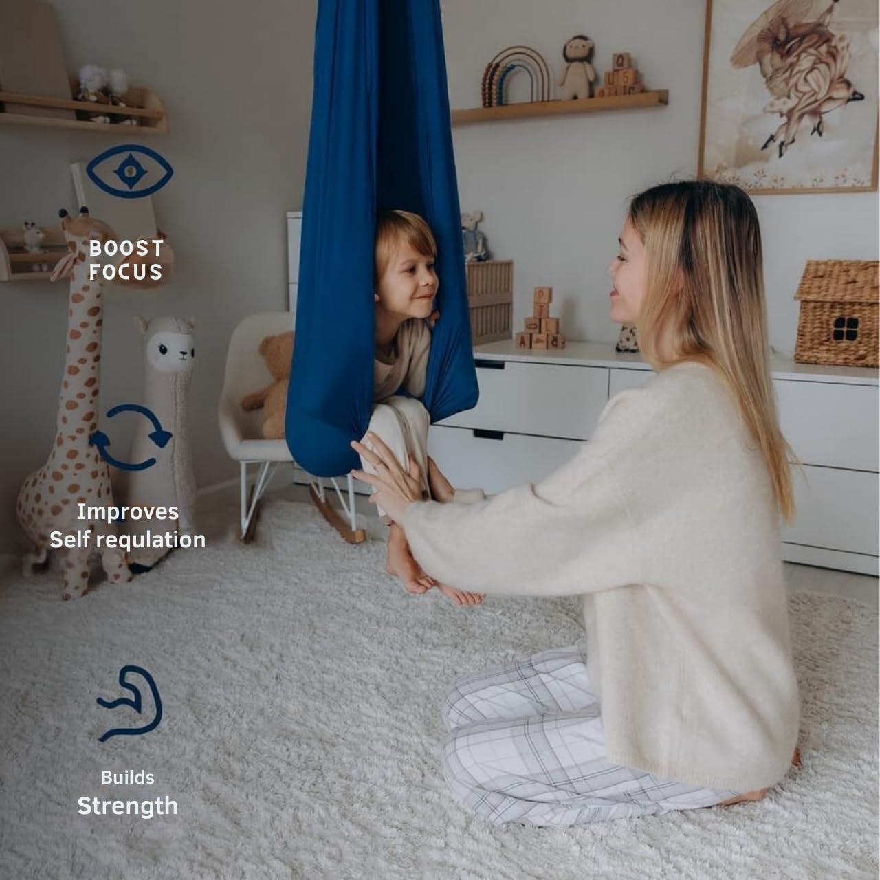 Sensory Swing for Kids & Adults (300 lb Capacity) - Indoor & Outdoor Therapy Swing - Soft Calming Hug Effect for ADHD, Autism & Sensory Seekers - Hardware Included