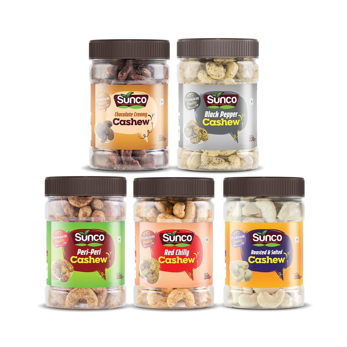 Sunco Premium Red Chilly, Hot Pepper, Creamy Chocolate, Peri Peri & Lightly Salted Cashews, 200g Each (Pack of 5 Flavor) (B09S5KHC9W) Amazon Price History, Amazon Price Tracker