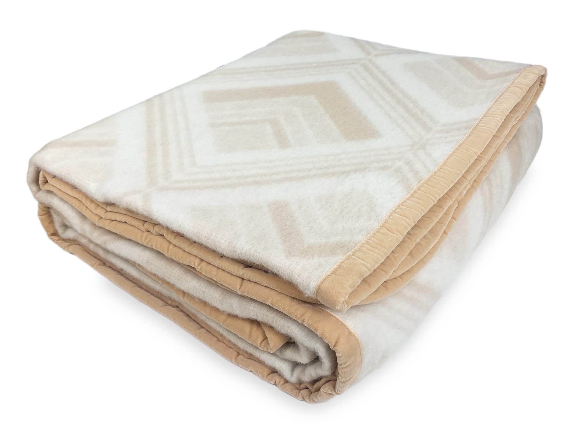 Tex family COPERTA SQUARE in vera Pura LANA morbida e calda colore Naturale - 2 PIAZZE