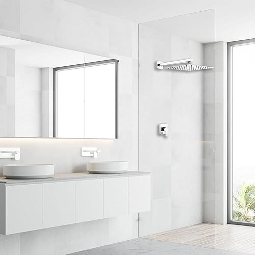 Miniatura 2 de GGStudy - Grifo de ducha cromado de una sola función, con válvula áspera, sistema de grifo de ducha tipo lluvia de baño, cabezal de ducha cuadrado