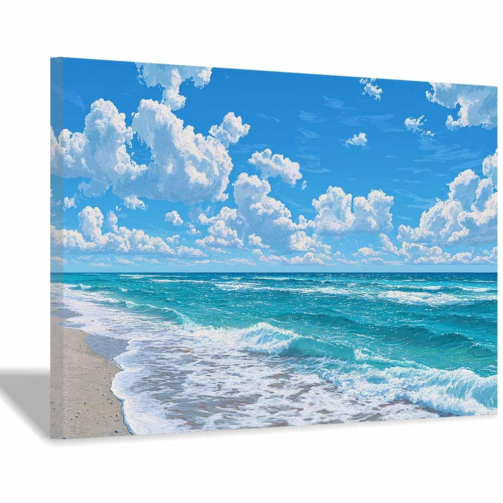Huyeei Blue Canvas Print Wall Art Sunnys Beachss Modern Nature Landscape Poster, For Living Room, Bedroom,Corridor Office Room Decoretc.(Blue)-70X100cm Framed