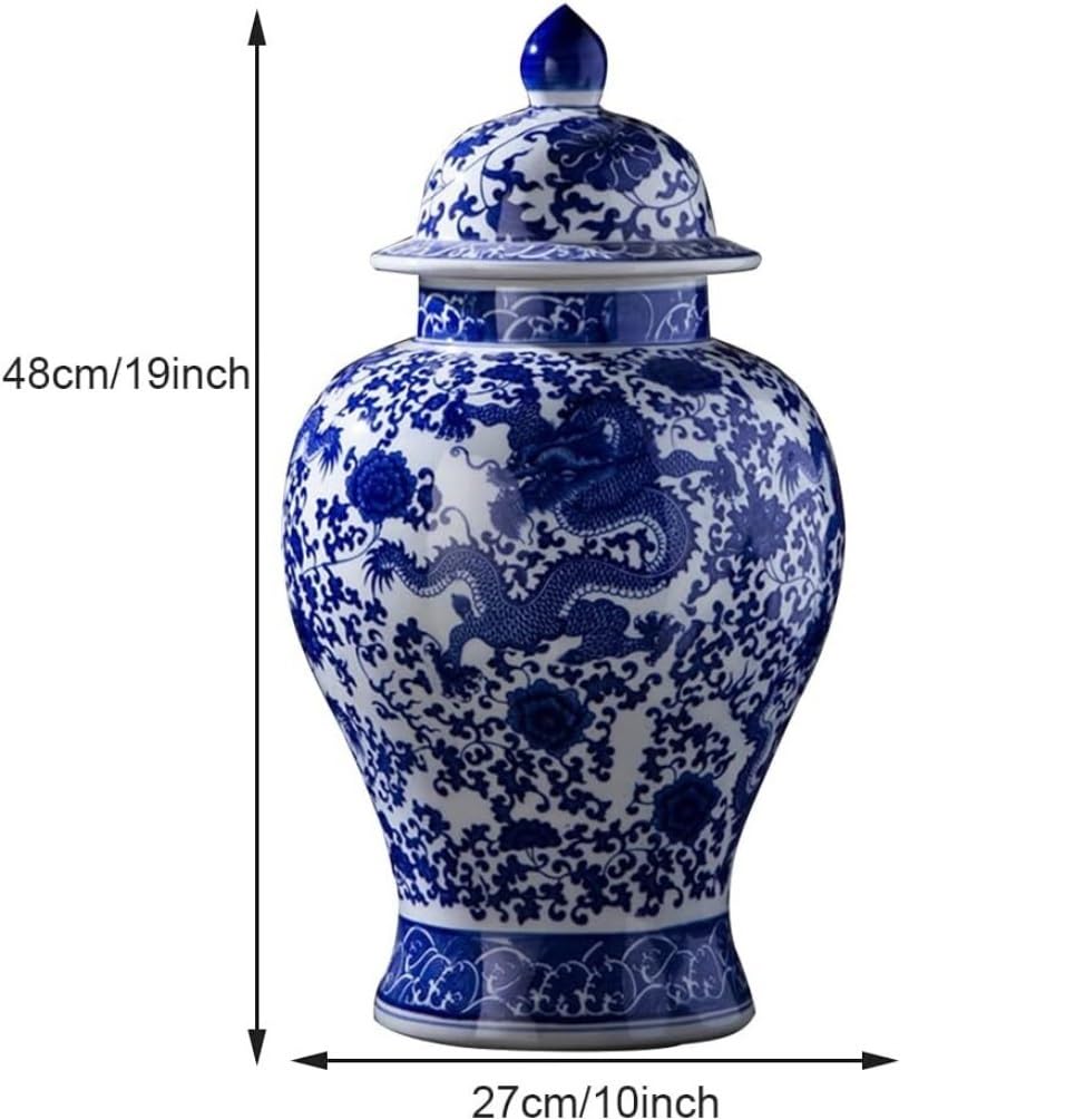 Fine Asianliving Vaso In Ceramica Cinese Peonia Blu – Barattolo Di Zenzero In Porcellana Fatto A Mano, 19x36cm