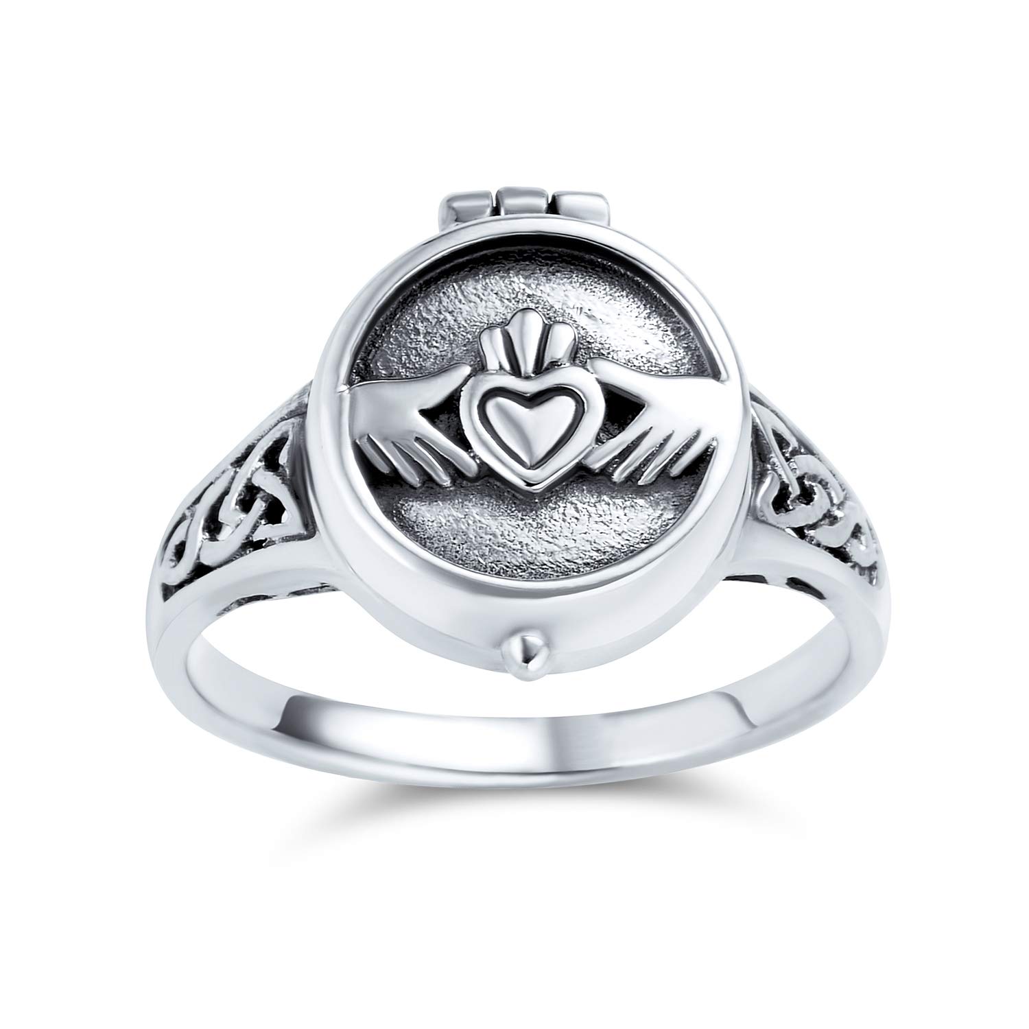 Irish Celtic Trinity Hands Crown Heart Friendship Claddagh Puzzle Ring For Teen Women .925 Sterling Silver