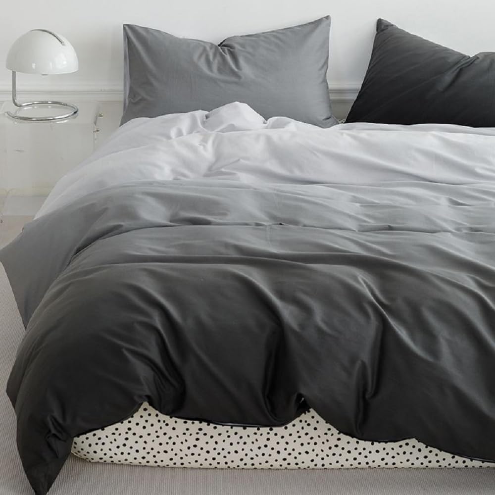 Housse de Couette 240x280 Dégradé Parure de Lit 3 Pièces Gris 3D Reversible Ensemble de Literie Adulte Microfibre Douce et Confortable avec 2 Taies d'oreiller M/8236