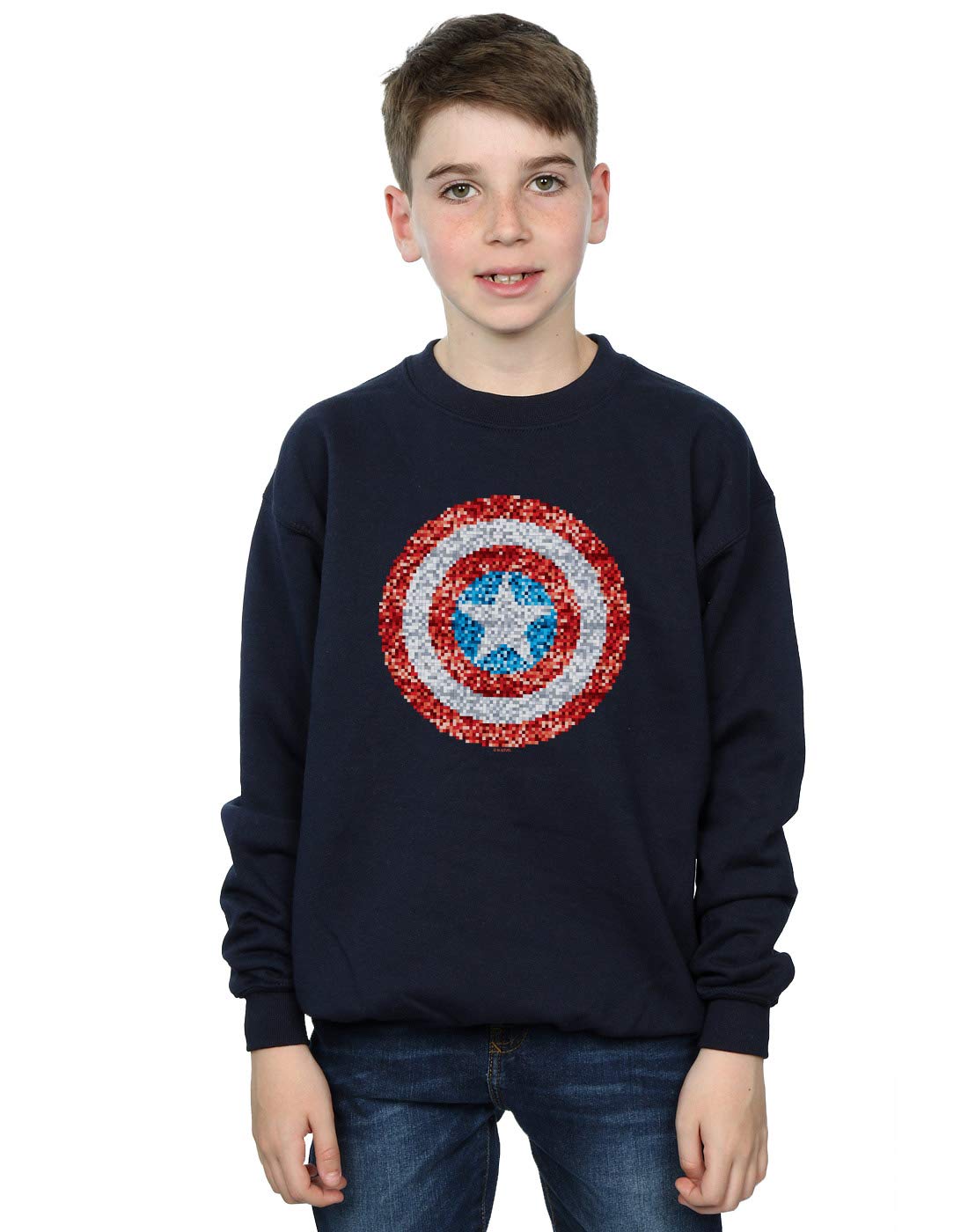 Absolute Cult Boys Navy Blue Marvel Captain America Pixelated Shield Sweatshirt 7-8 Years