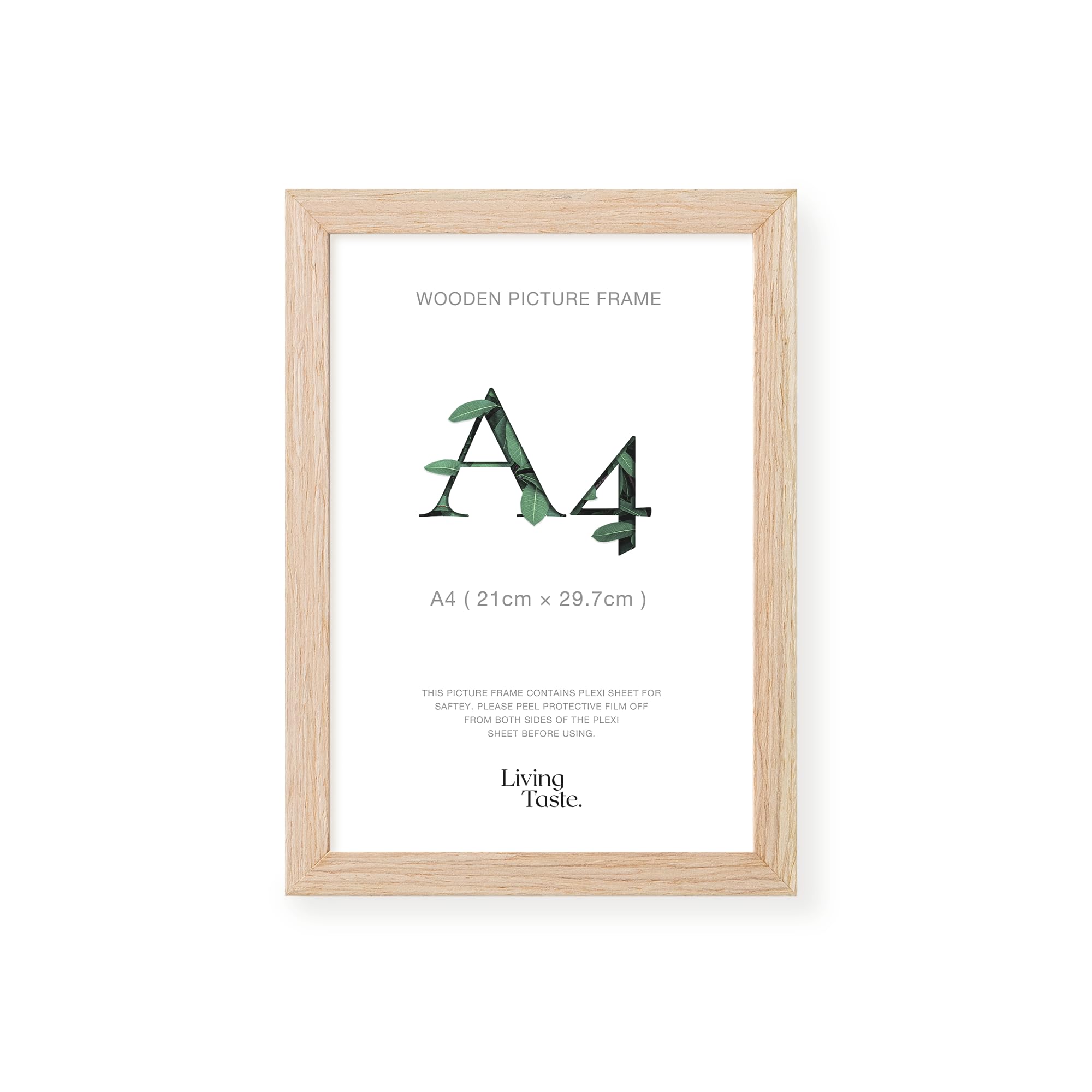 LIVINGTASTE A4 Picture Frame, 21x29.7cm Wood Photo Frame, 1 Pack Natural Oak Finish Wall Frame with Acrylic Front, Ideal for Certificates & Diplomas, Documents in Office or Home