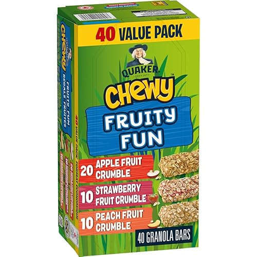 Quaker Chewy Fruity Fun Variety Pack (Apple Fruit Crumble, Strawberry Fruit Crumble, Peach Fruit Crumble) Granola Bars (40 bars x 24g) - Fruity Fun