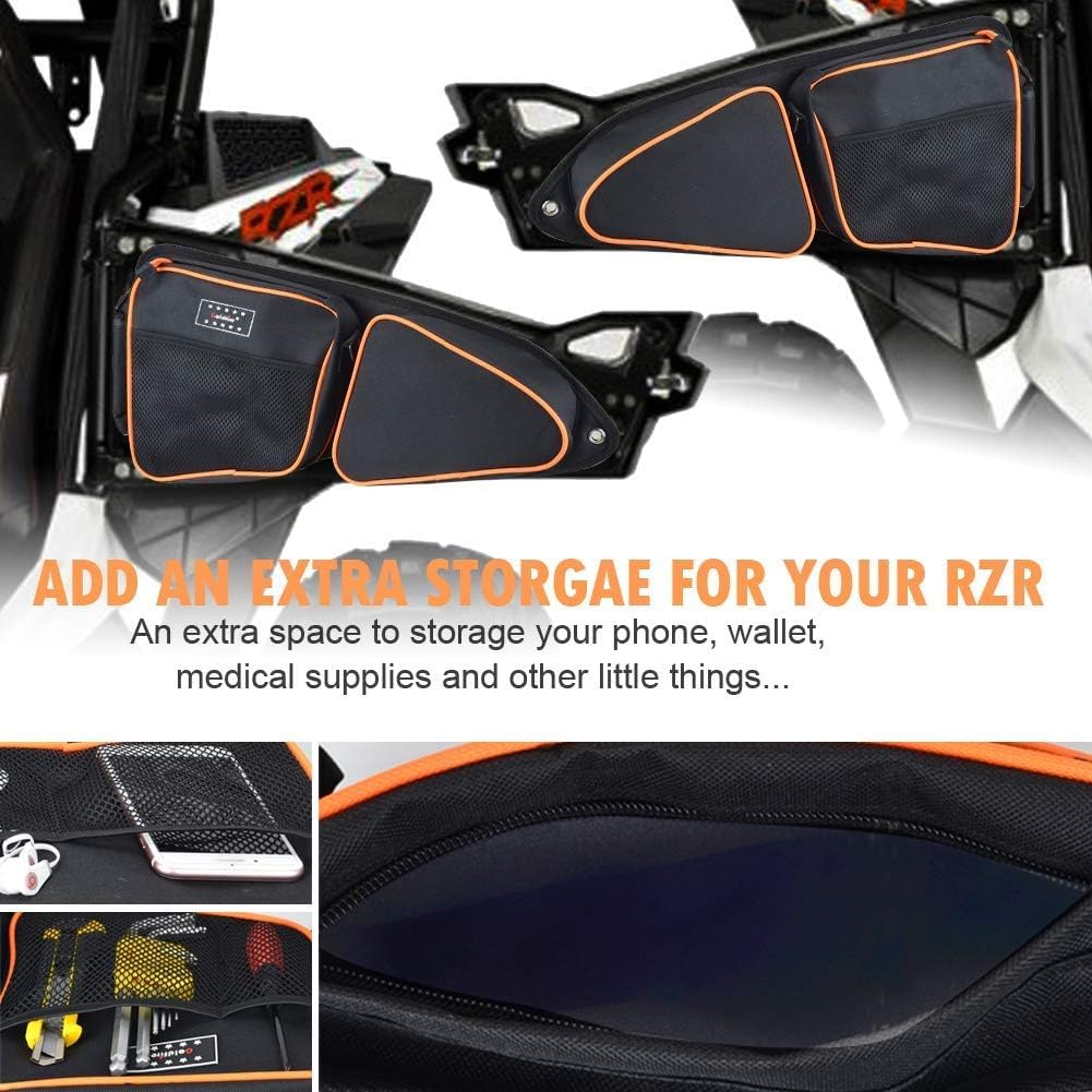 UTV Front Side Door Bags Storage Bag Compatible with 2014-2023 Pouch Polaris RZR XP 1000, 4 1000, Turbo,Turbo S, S900/S1000 Quick Release with Knee Pad,Red Piping
