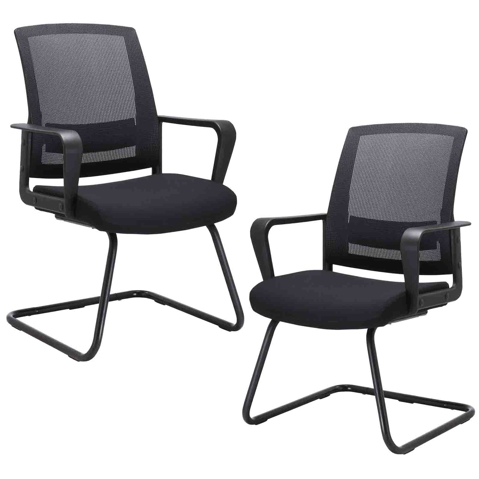 CLATINA Waiting and Guest Chairs for Conference Room with Lumbar Support and Mid Back Mesh Space Air Grid Series Black 2 Pack