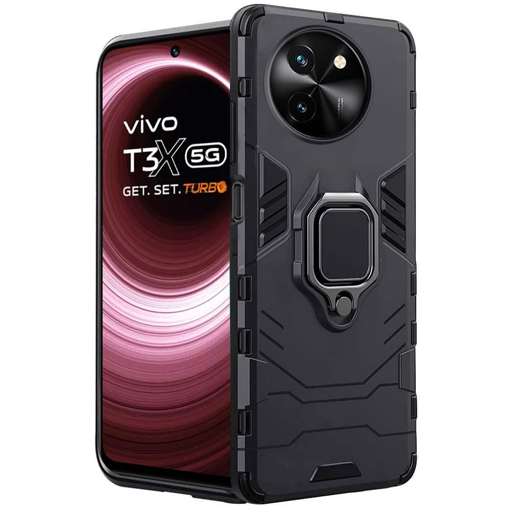 TheGiftKart Tough Armor Bumper Back Case Cover for Vivo T3X 5G | Ring Holder & Kickstand in-Built | 360 Degree Protection Back Case Cover for Vivo T3X 5G (PC & TPU, Black) (B0D6Z3YVDP) Amazon Price History, Amazon Price Tracker