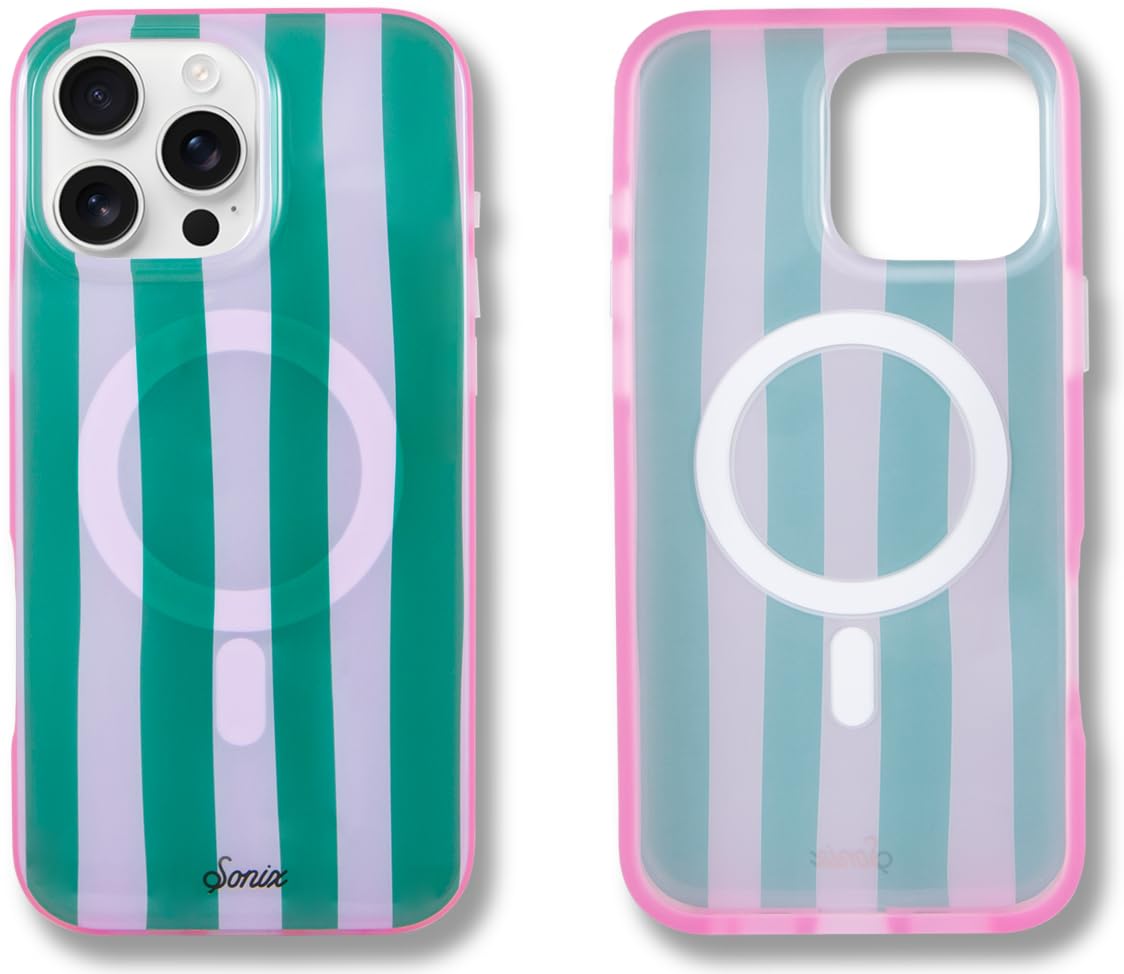 Sonix Case for iPhone 16 Pro Max | Compatible with MagSafe | 10ft Drop Tested | Jelly Stripe Green/Pink