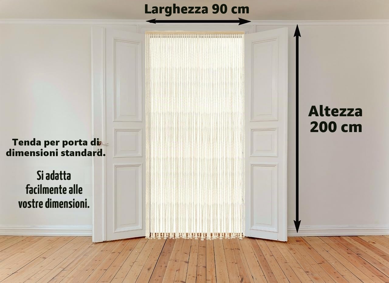 MadeInNature Tenda da porta in cotone poliestere con corda intrecciata di alta qualità, per interni ed esterni, larghezza 90 cm x lunghezza 200 cm, diversi modelli a scelta (Ecru 54 fili)
