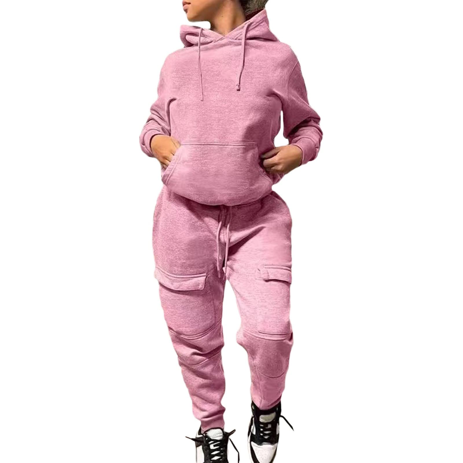 sumensumen Sweatshirt And Sweatpants Set Women,Two Piece Jogger Outfits-Sweatshirt Jogger Sweatpants Warm Sports Suit Pink,Small