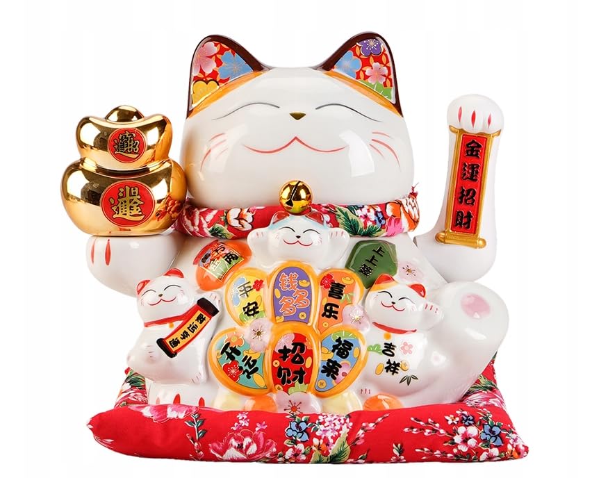 Chat de la chance chinois Maneki Neko 28cm en céramique, le cadeau idéal