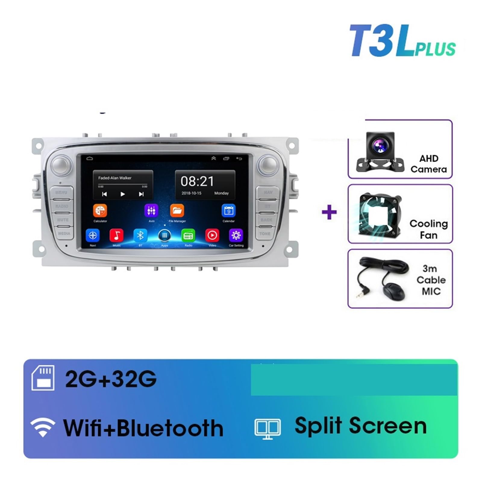 Nawigacja satelitarna Radio Samochodowe Multimedialny Odtwarzacz Wideo Nawigacja GPS(T3LPlus-Cam(Silvery))