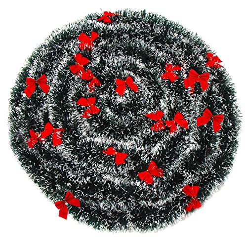 CCINEE Guirlande de Noël de Verdure Artificielle et décorative avec Neige et 24 nœuds Rouges pour décoration et fêtes 10 m