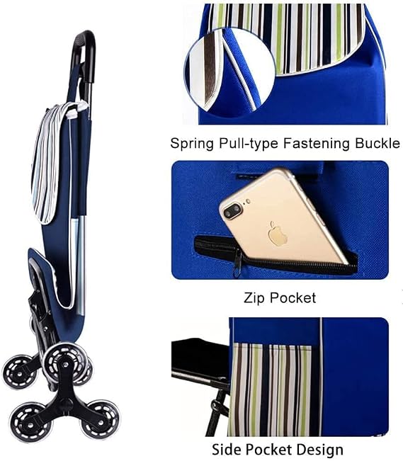 foldable shopping trolley Cart with wheels Folding Shopping Trolley Cart Folding Shopping Cart, Lightweight Shopping Trolley, Stair Climbing Shopping Cart With 6 Wheels, Detachable Backpack, Load Capa