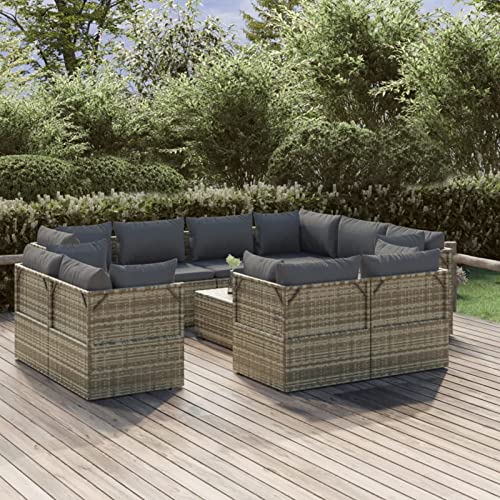 MOONAIRY Set de Muebles de jardín 12 pzas Cojines, Muebles Jardin Exterior, Muebles De Terraza, Set Muebles Jardin, Conjunto Jardin Exterior, Conjunto Terraza, ratán sintético Gris Cover