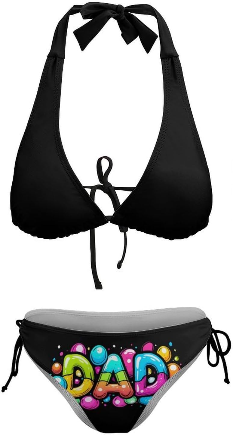 Dad Bubble Theme Novelty Women's 2 Piece String Bikini Set Swimsuits Bathing Suit Swimwear