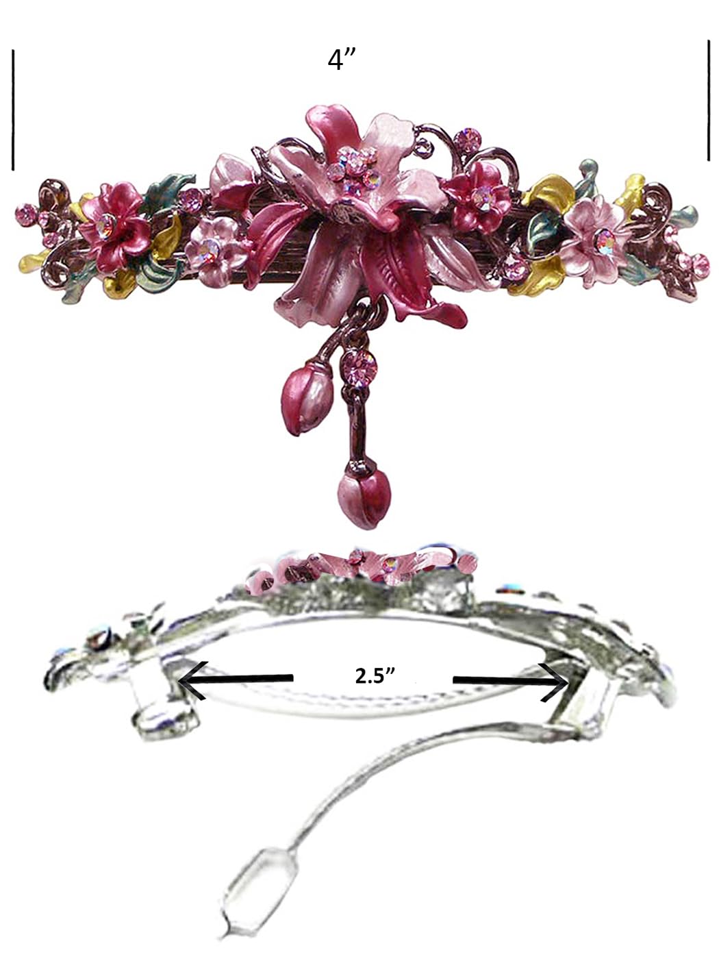 Set of 2 2 Styles Combo Large Thick Hair Barrettes Sparkly Crystal 0052-YY86010-3-2aquaRose