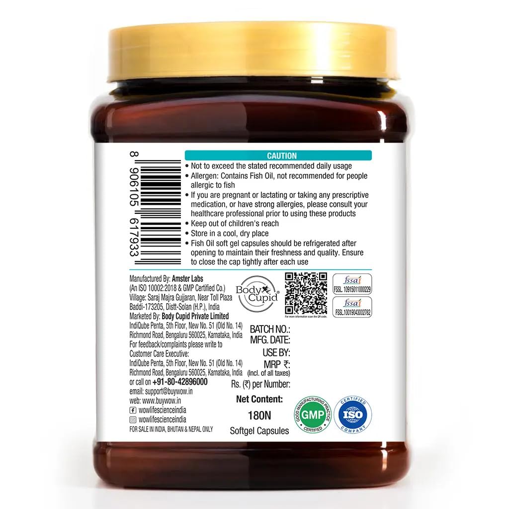 WOW Life Science Omega-3 Fish Oil 1300 mg Triple Strength - 550mg EPA & 350mg DHA for Joints, Heart & Brain Health - Bottle of 180 Capsules 3