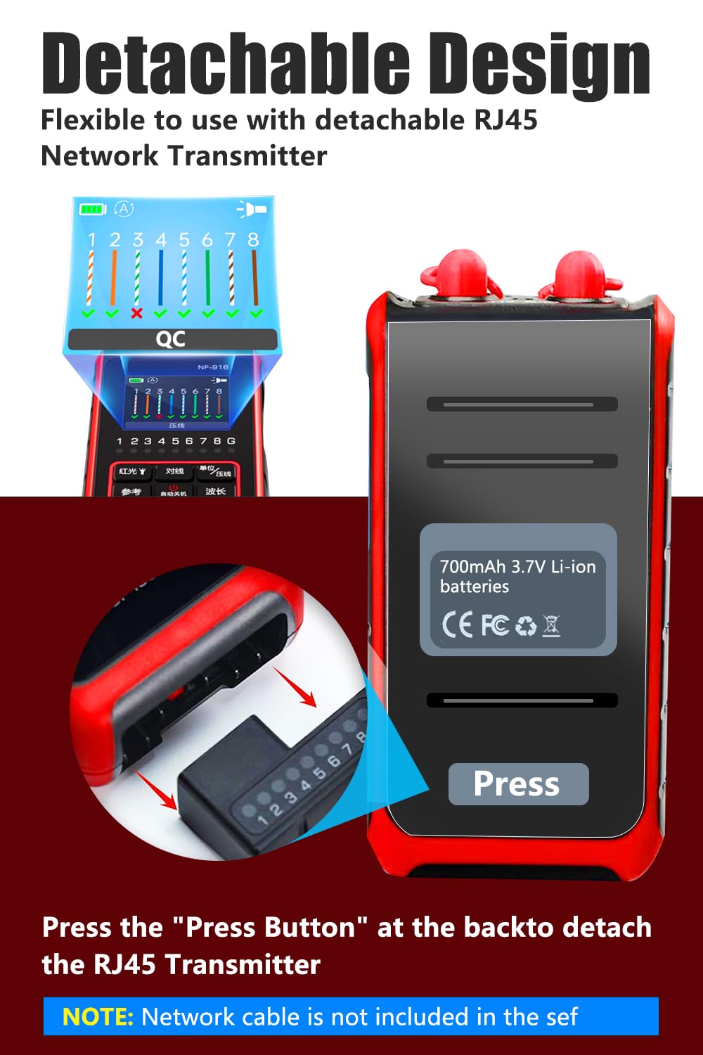 NF-916 Network Cable Tester with Optical Power Meter 4 in1 FC/SC/ST Universal Interface Ethernet LAN RJ45/RJ11/CAT5/CAT6 Continuity Test Wire Tracer Fiber Tester