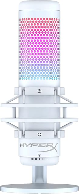HyperX QuadCast S  RGB USB Condenser Microphone for PC, PS5, Mac, Anti-Vibration Shock Mount, 4 Polar Patterns, Pop Filter, Gain Control, Gaming, Streaming, Podcasts, Twitch, YouTube, Discord  White