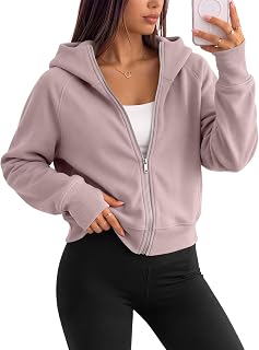 Trendy Queen Womens Zip Up Hoodies Cropped Jackets Fall Clothes 2026 | Hooded Lightweight Fleece Lined Slight Stretch Material Comfort Travel Ariport Outfits Casual Y2k Sweatshirt Winter Fashion