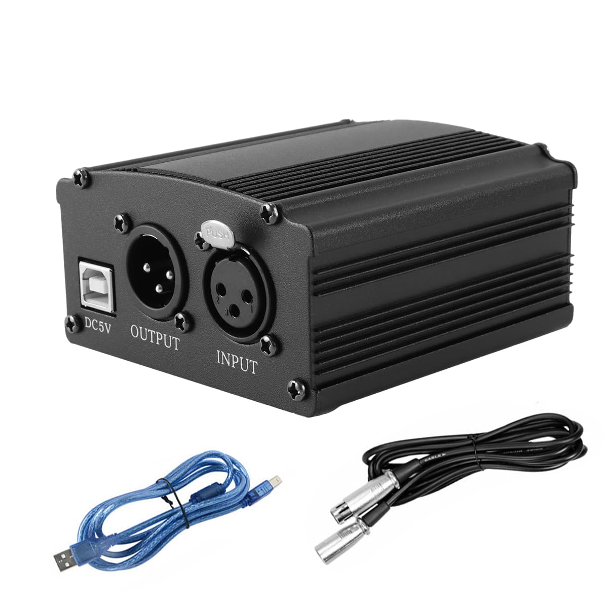 Alide Alimentation fantôme 1 canal 48 V avec câble microphone XLR 3 broches pour microphone à condensateur