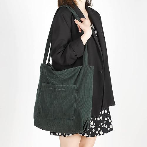 Miniatura 5 de WantGor Bolso de mano de pana para mujer, bolso de hombro grande, bolsos casuales de gran capacidad, bolsa de trabajo de compras