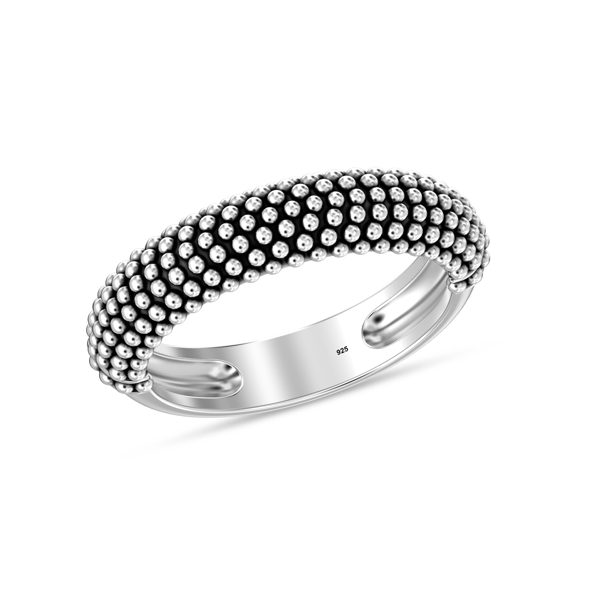 LeCallaLeCalla 925 Sterling Silver Statement Rings for Women | Designer Fashion Brand Women, Antique Caviar Beads Stackable Finger-Ring for Women's