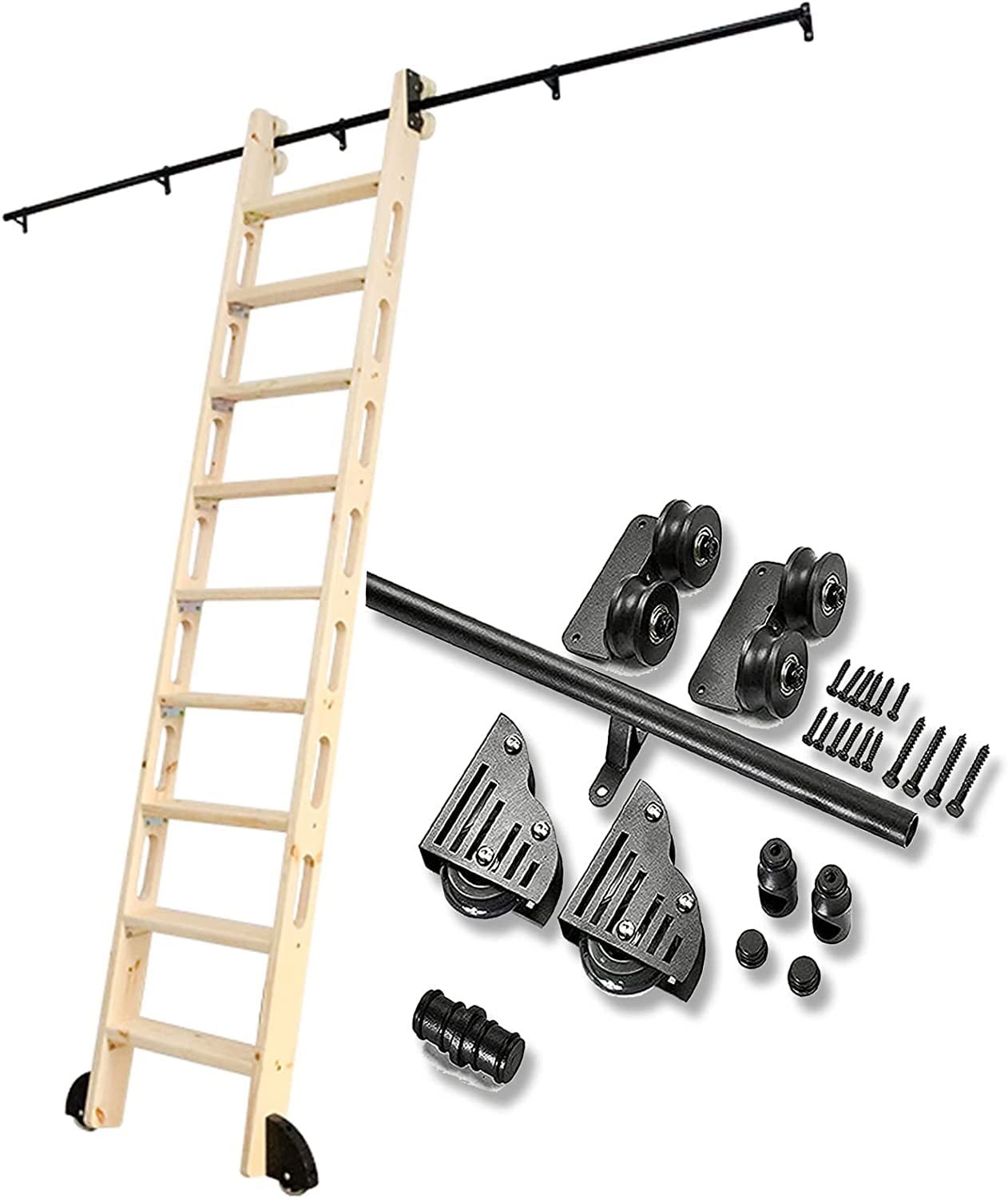 Kit de quincaillerie pour échelle coulissante et kit de rail de 200 cm pour meuble