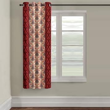 Cortina Damask Light-Filtering Polyester Curtains 5 feet Long Set of 1 for Window [ Opacity: 50-60%, Color: Maroon, Printed Curtain -130 GSM ]