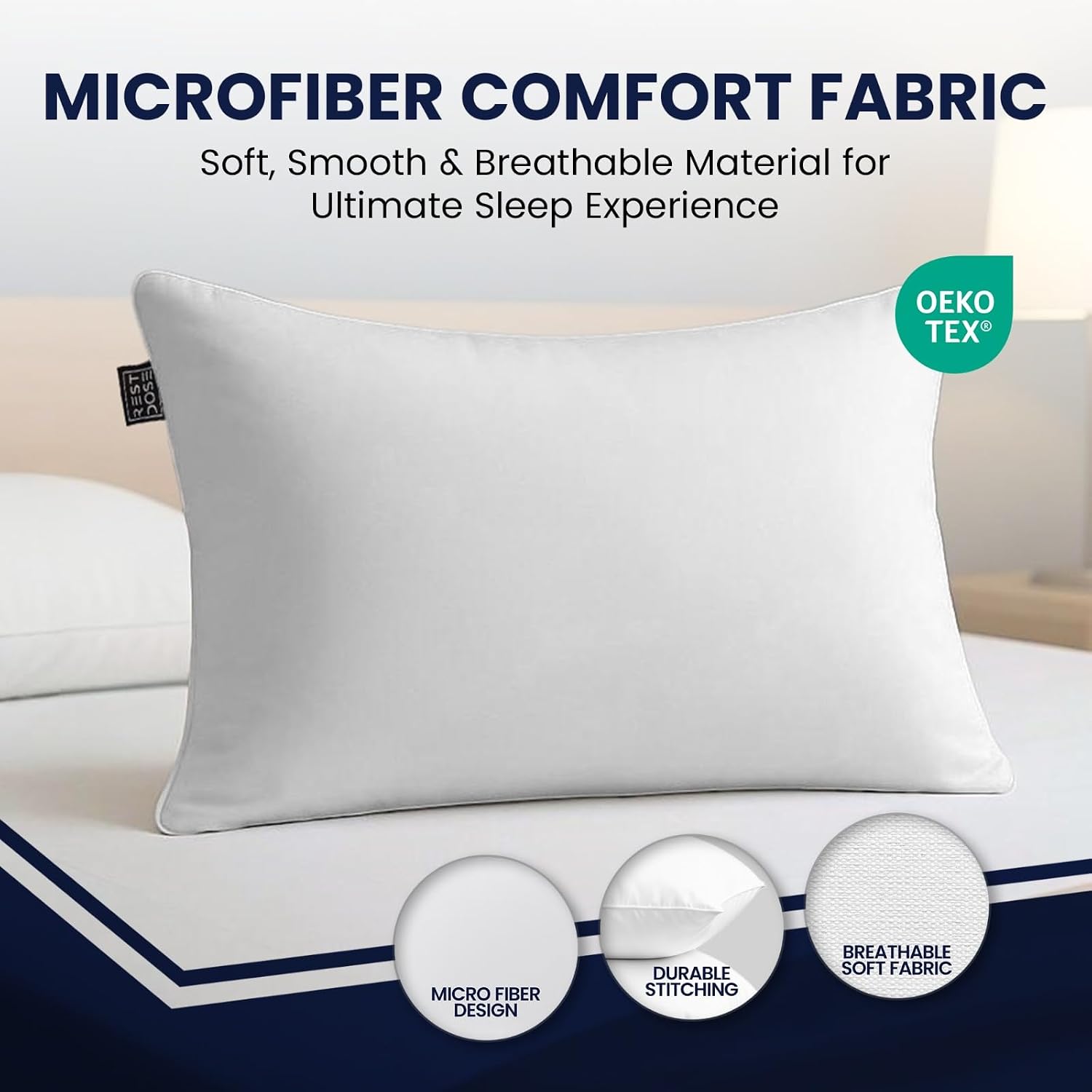 Bed Pillows for Sleeping, Set of 2 – Cooling, Hotel Quality with Soft Down Alternative Fill for Back, Stomach & Side Sleepers | White Microfiber Queen