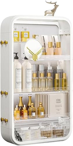 JATIBOSH Organizador de cosméticos montado en la pared, estante de tocador para el hogar, sin perforación, productos para el cuidado de la piel del