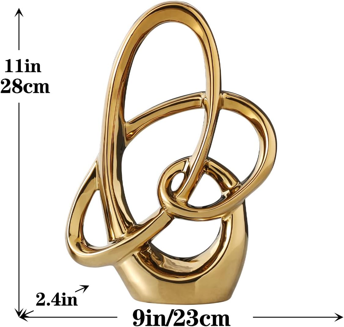 Modern Gold Knots Decor Ceramic Statue - Abstract Home Accent & Tabletop Figurine for Living Room, Bedroom, Bathroom, Office, Shelf, Mantel - Wedding, Coffee Table, Dining Room Centerpiece Decoration - Image 2