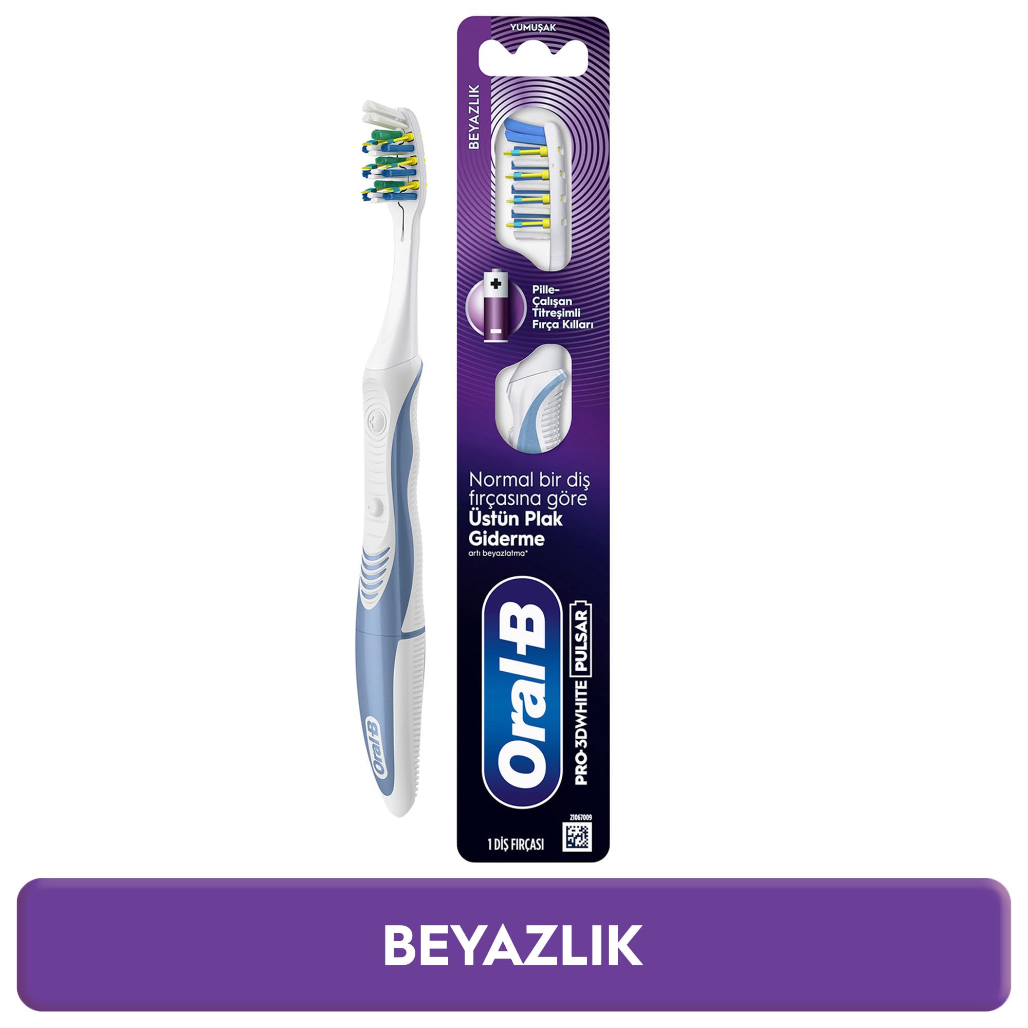 Oral-B Pro-3DWhite Pulsar Beyazlık Pilli Diş Fırçası, Orta Sertlik (3 paketi)