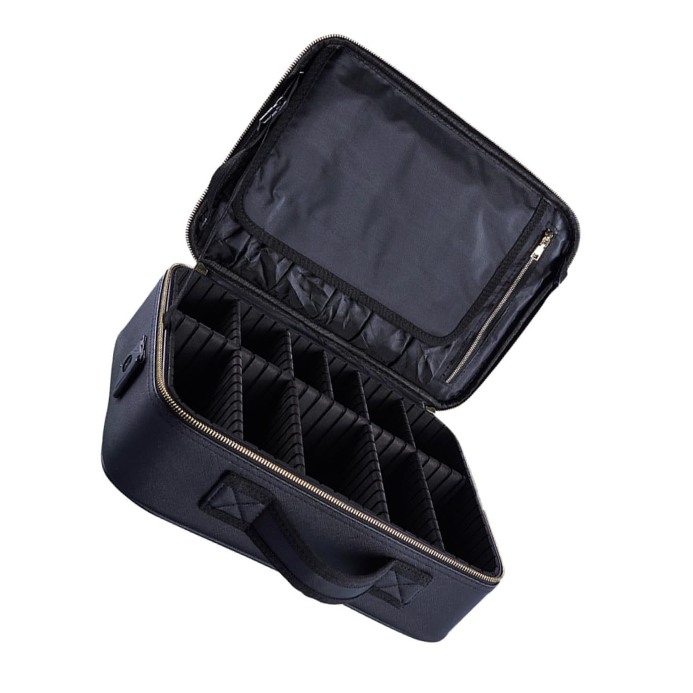 Healeved Astuccio da Viaggio per Trucco Oxford Nero Manico, Design a Griglie, Custodia Cosmetica Portatile Facile da Trasportare e Protettiva per Organizzare i Prodotti Make Up