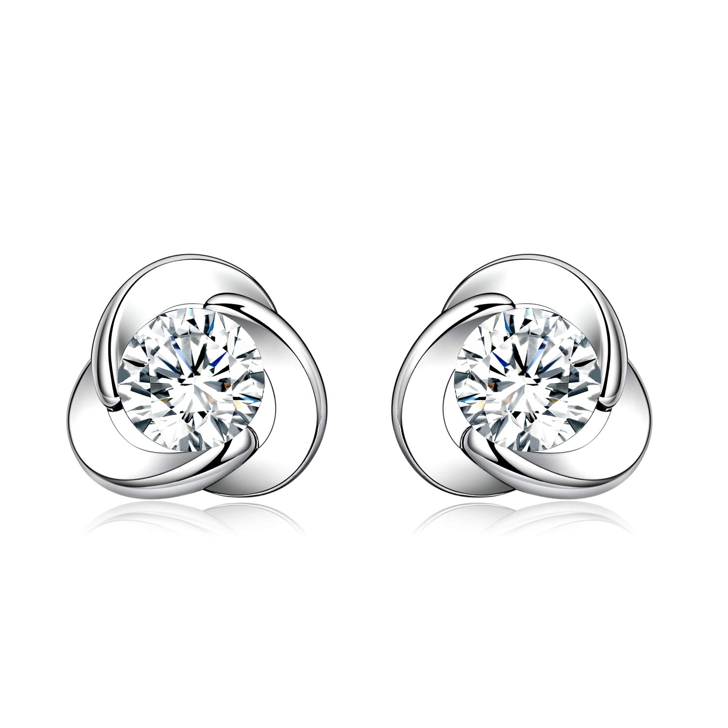 WDMHypoallergenic Earrings,Silver Stud Post Earring for Women Sensitive Ears,Blue Cubic Zirconia Stone, Clover/Butterfly White Gold Plated/Cat Claw,Ideal Gift for Women and Girl,Kids