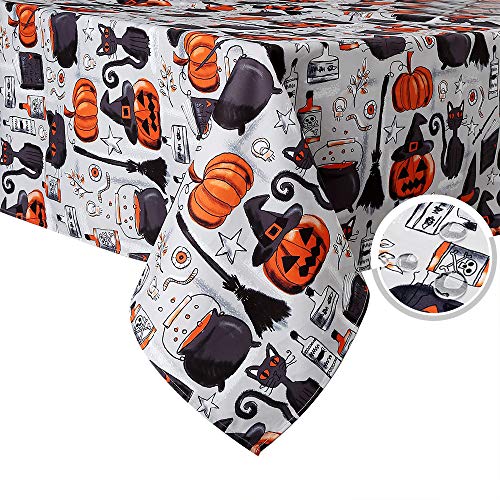 Halloween Decoration Tablecloth 57x84 Inches Waterproof Pumpkin Printed Tablecloth Black Cats Table Cover Halloween Party Supplies