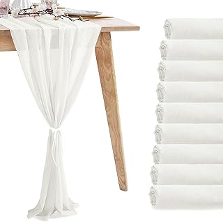 10 Pack 10ft White Chiffon Table Runners Wedding Table Runner Sheer Romantic Tulle Table