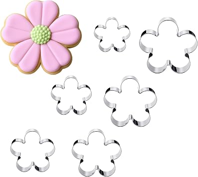 6 Pcs Flower Cookie Cutter, 5-Petal Blossom Cutters 4" 3.3" 2.8" 2.4" 2" 1.6" Stainless Steel Baking Tools Set for Cookies, Fondant, Biscuits, DIY Crafts, Perfect for Home Bakers, Decorators