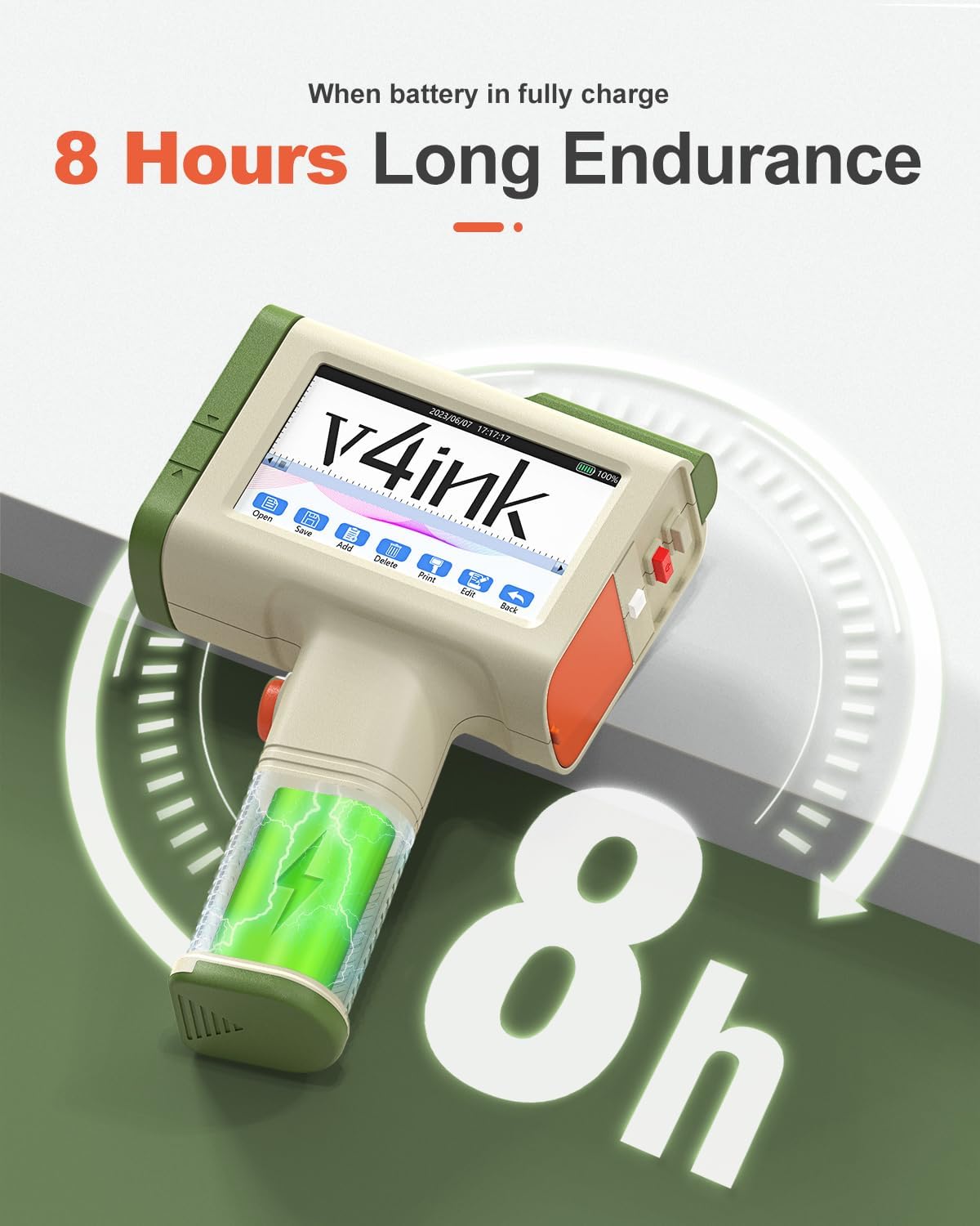 v4ink Handheld Printer BT-HH6105B2 Beige Handheld Inkjet Printer Print 0.5 Inch QR Code Barcode Date Logo Batch Number on Glass Bag Plastic Pipe with Waterproof Fast Dry Ink