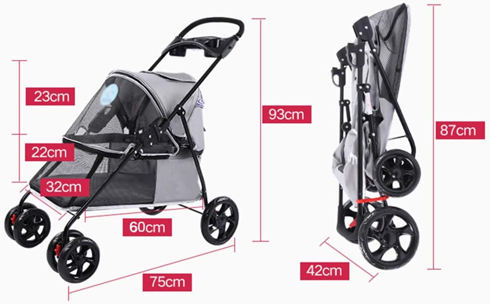 Large Field of Vision Pet Stroller Suitable for Travel for Cats/Dogs Ceiling Detachable Pet Travel Stroller Red (Purple)