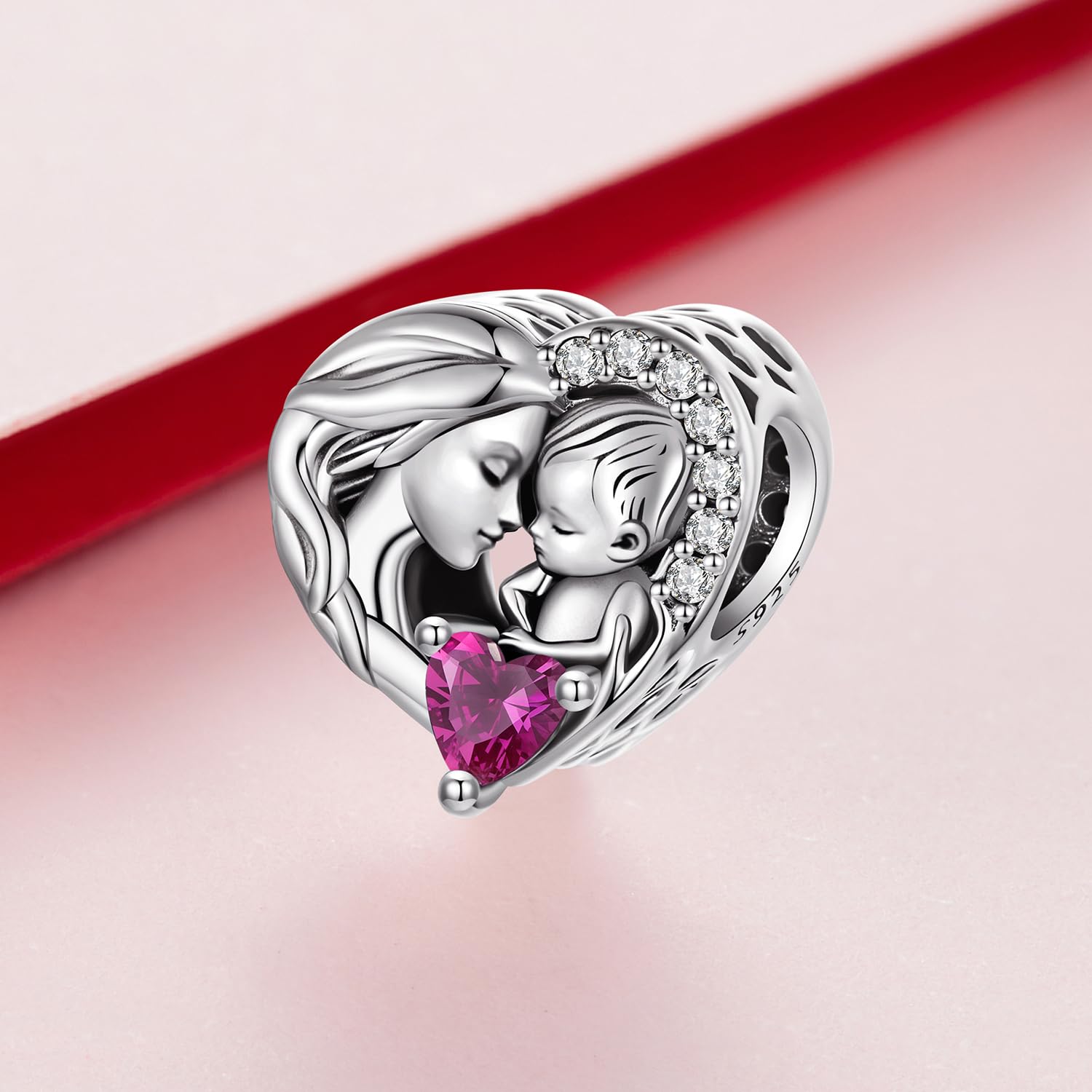 Colgante de plata de ley 925 con diseño de madre e hijo, ideal para cumpleaños, día de la madre, circonita cúbica