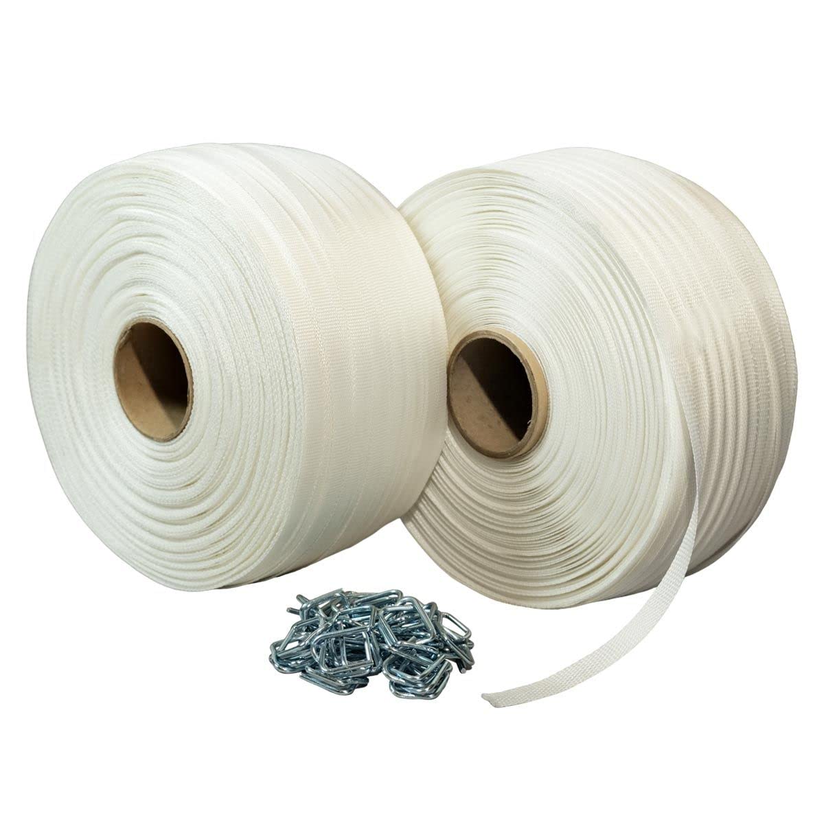 TECPLAST Pack 2 Feuillards de cerclage tressés PFT2 19 mm x 500 m + 250 Boucles OFFERTES - Feuillard textile Résistance 750kg