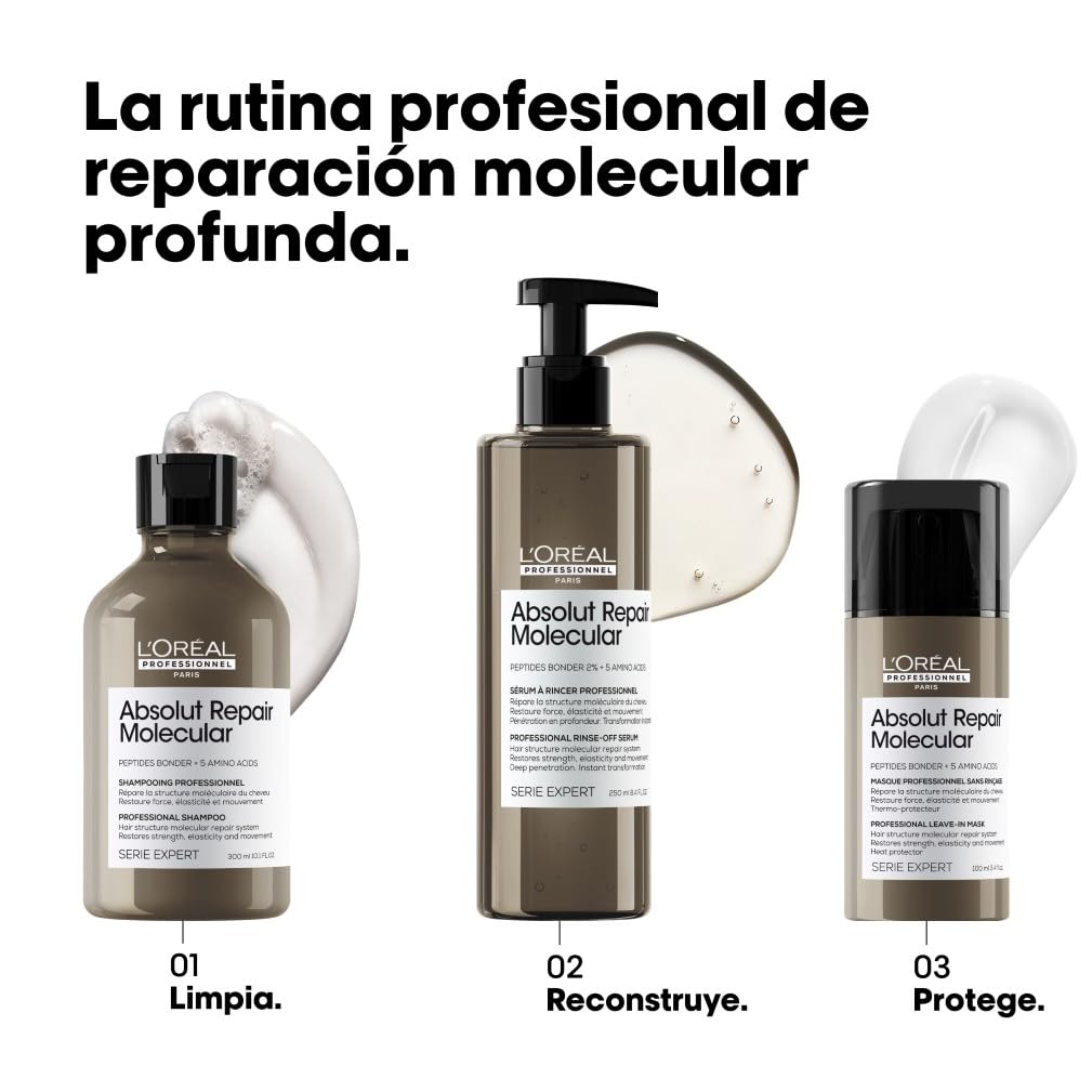 L’Oréal Professionnel, Absolut Repair Molecular Mascarilla Reparadora Sin Aclarado, Textura Crema, Repara Daños y Fortalece, Termoprotección, Fórmula Patentada, para Cabello Dañado