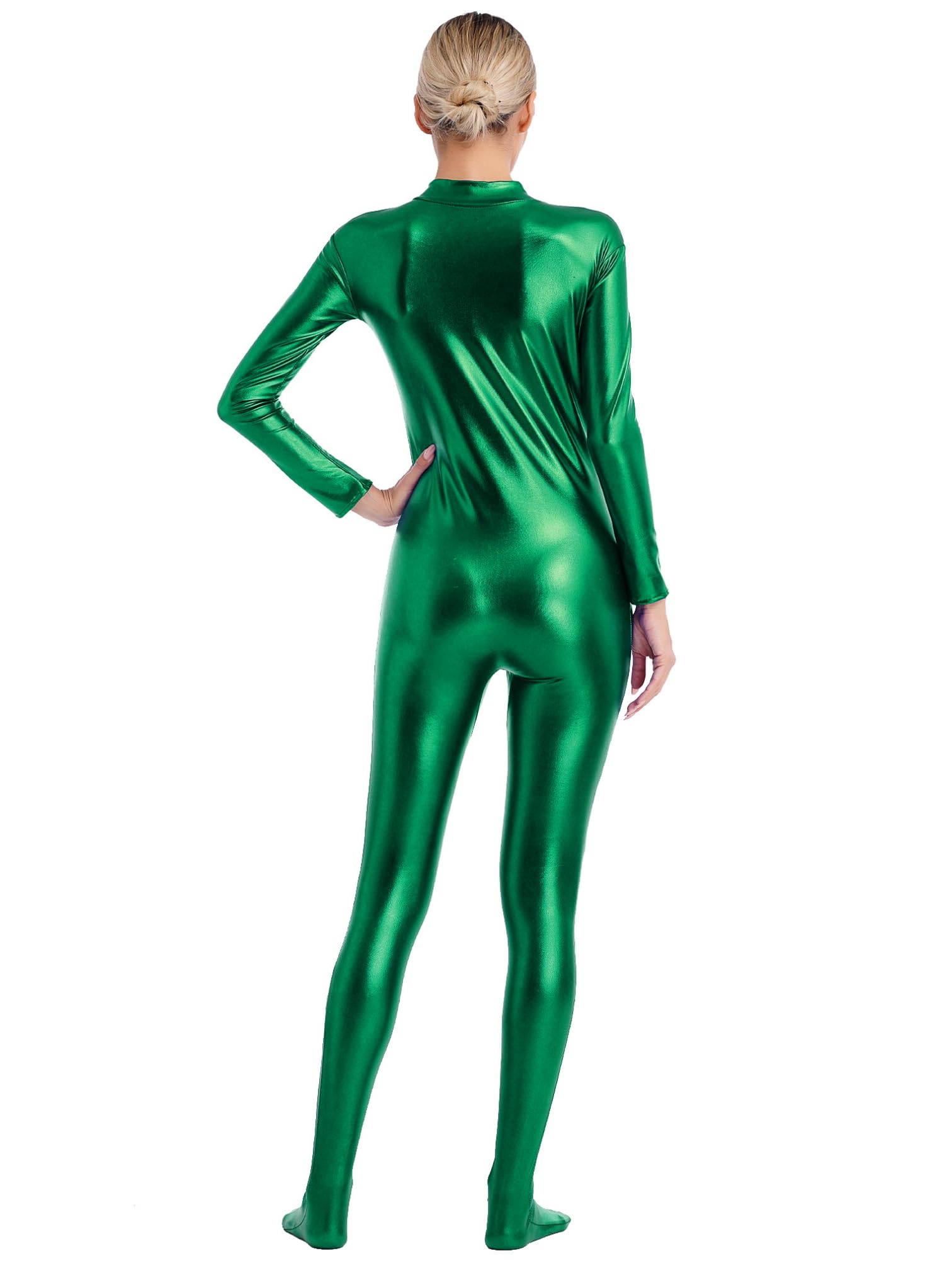 MSemis Mono Brillante de Baile Completo para Mujer de Piel de Charol Jumpsuit de Gimnasia Rítmica Mono Deportivo Yoga Disfraz de Cosplay Discoteca Clubwear