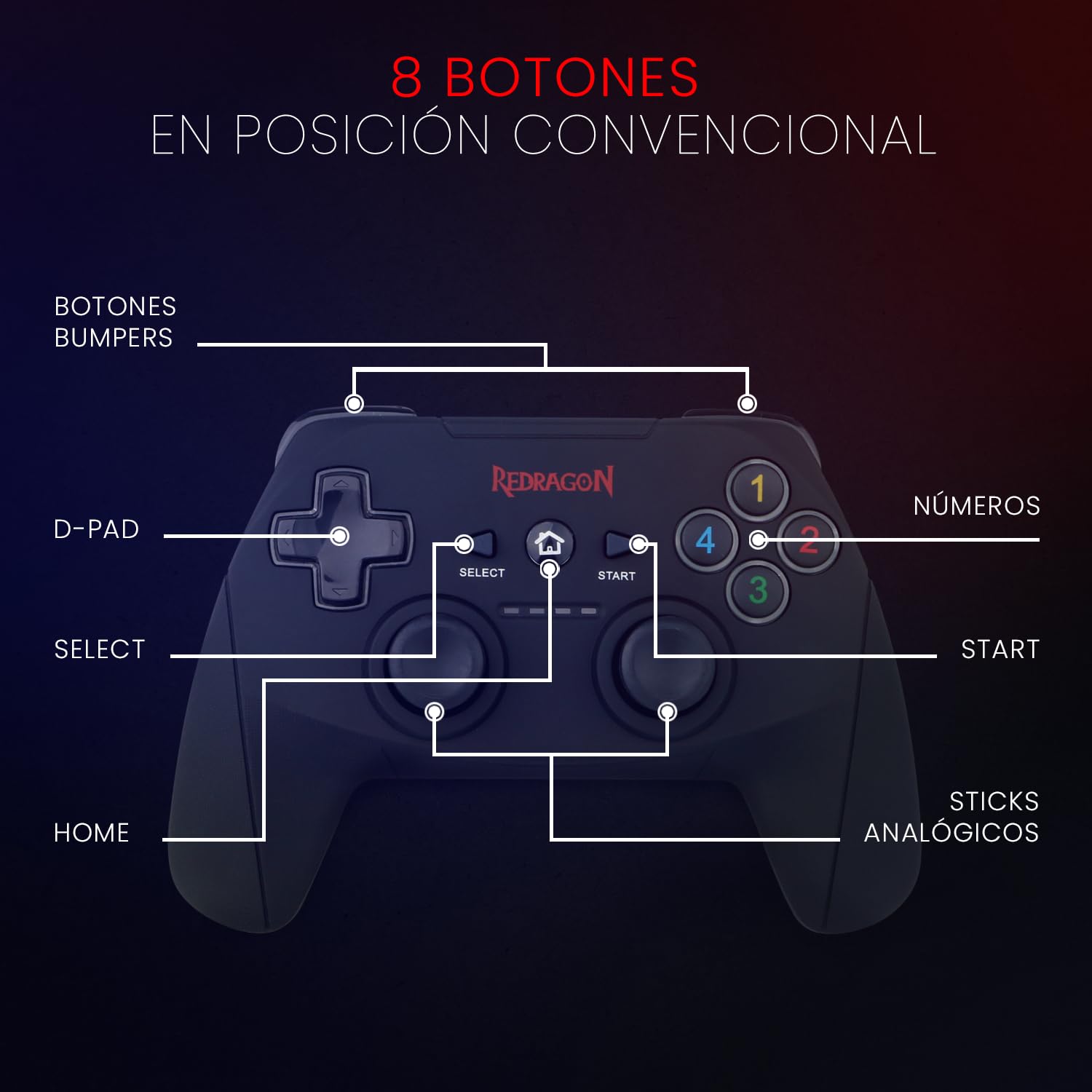 Redragon G808 Harrow Mando Inalámbrico para PC/PS3 con batería Interna, Gamepad Wireless Controlador Controller Joystick con Vibración Compatible con Xinput/Dinput