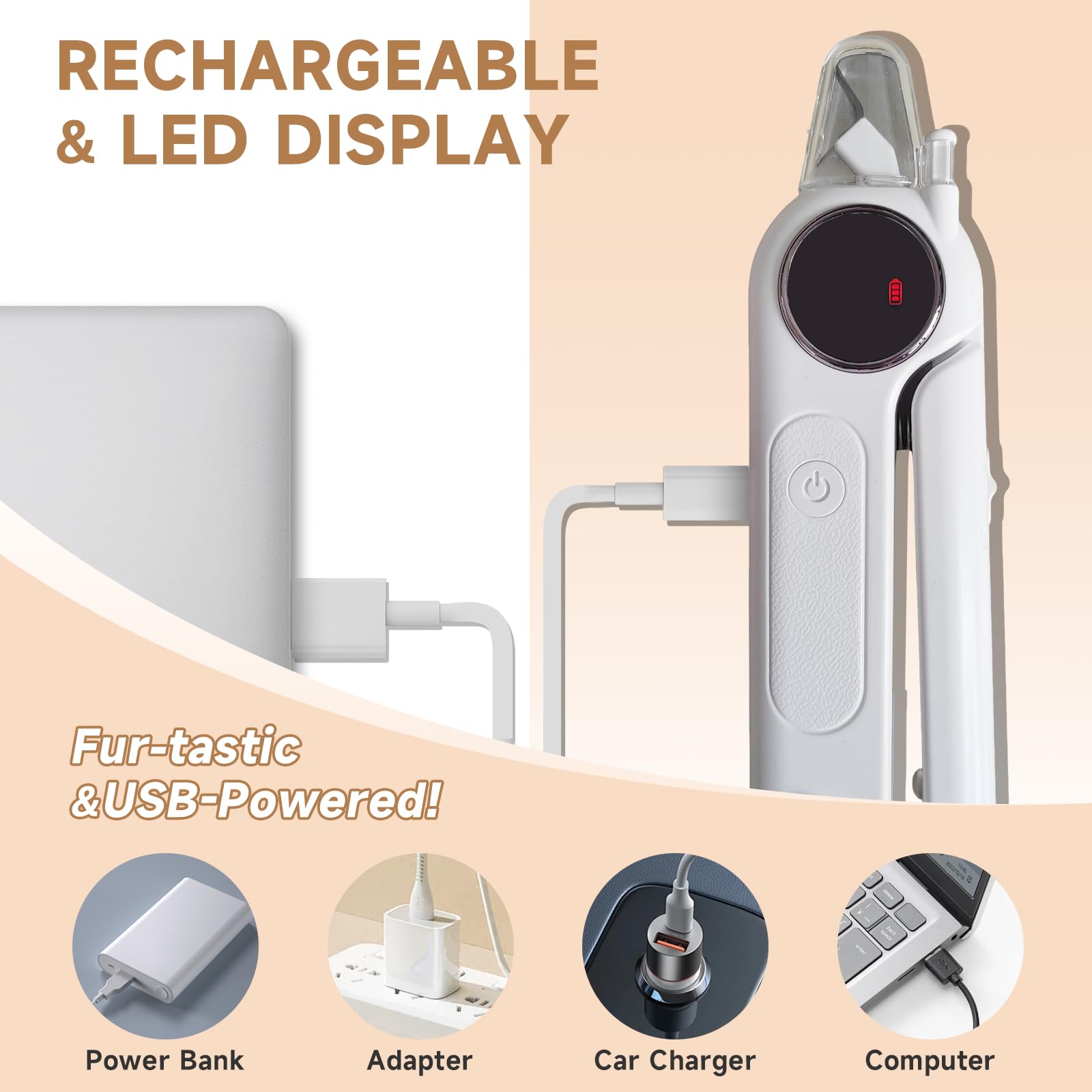 2-in-1 Dog Cat Nail Grinder & Clipper with LED Light, Pet Nail Clippers for Large Medium Puppy Dogs Ultra Quiet, Dog Cat Nail Trimmers with Splash Guard, Electric Dog Cat Claw Care File (White) - image 3